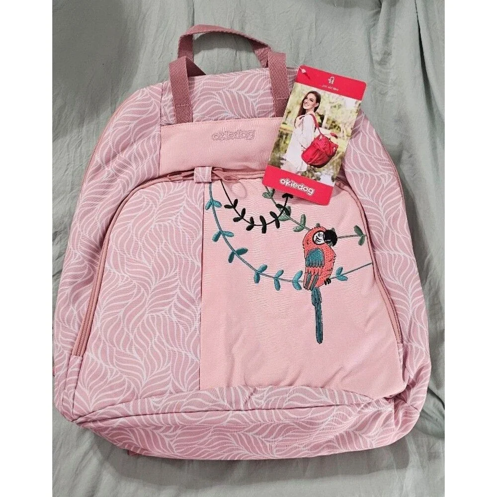 Okiedog Pink Diaper Bag with Embroidered Parrot NWT - Picture 4 of 8